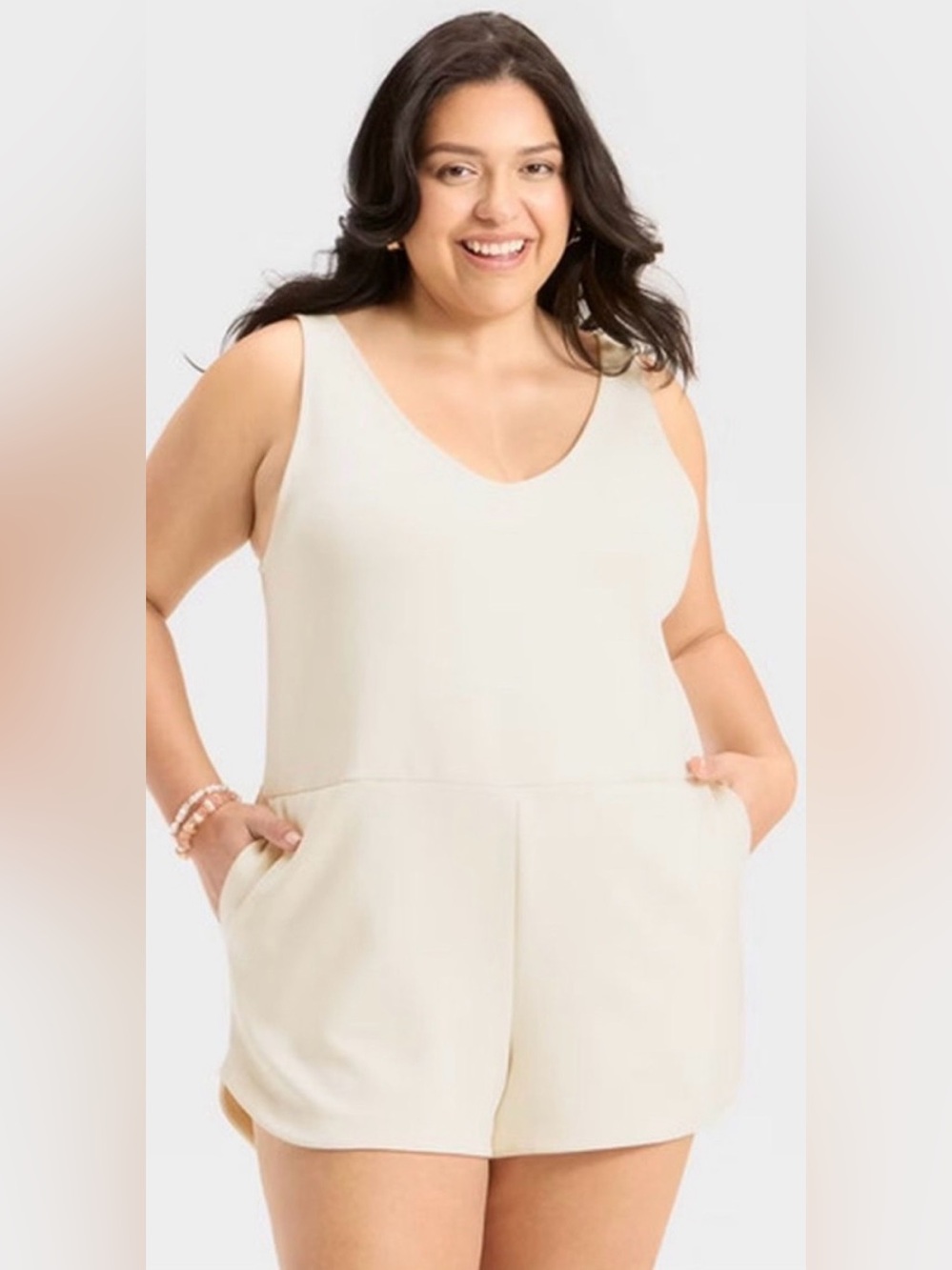 🌸NWT A NEW DAY CREAM SLEEVELESS ROMPER SIZE X-LARGE 🌸